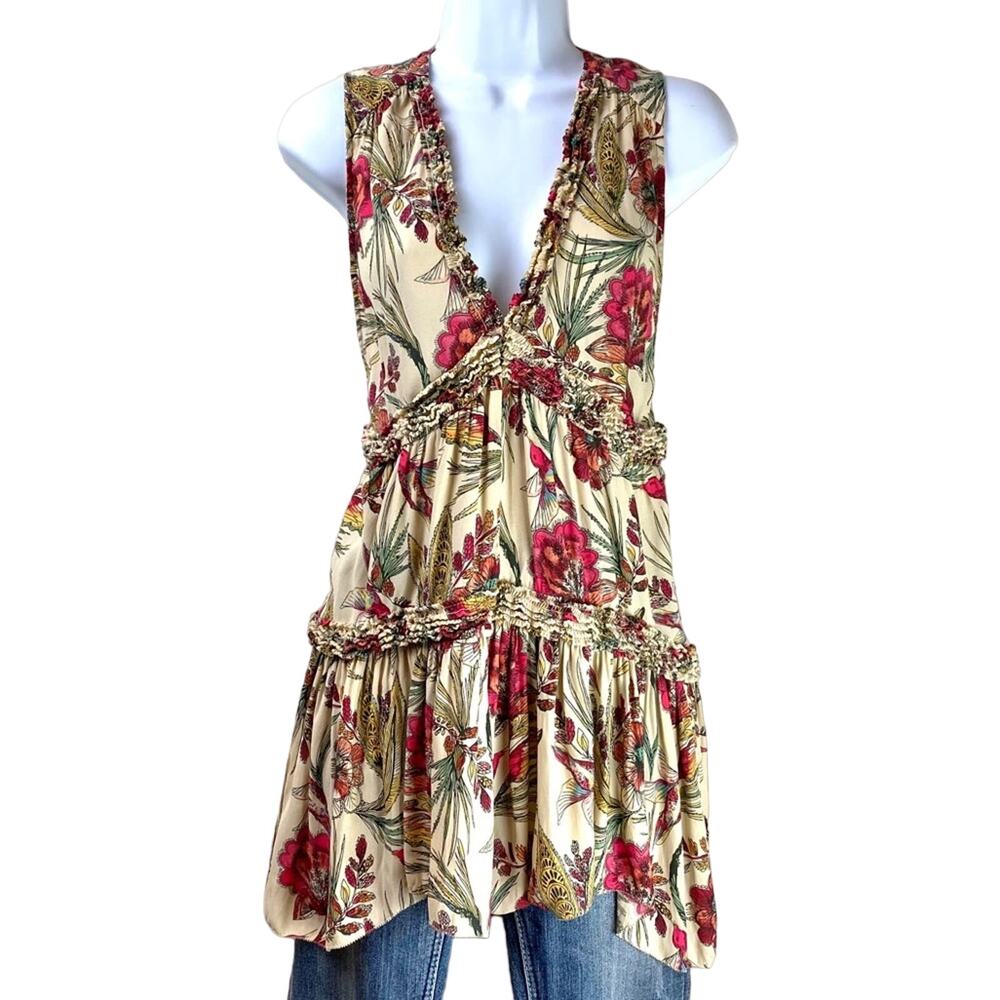 Free People Haze Tank Tunic Top Floral Sz Small